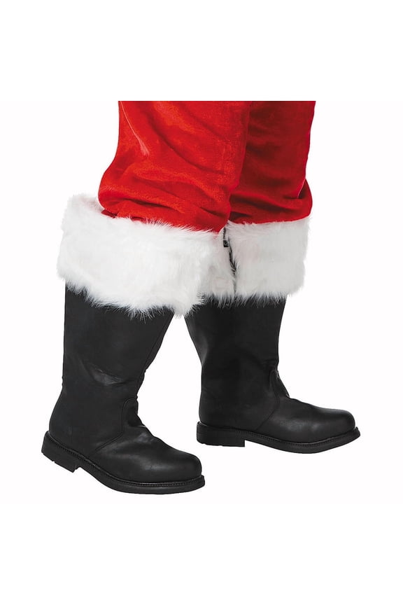 - Men's Black Santa Boot with White Fur Cuff - Extra Large