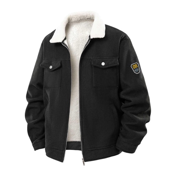 Men's Fur Collar Knitted Jacket Trucker Sherpa Lined Windbreaker Winter Vintage Casual Fleece Cargo Coat