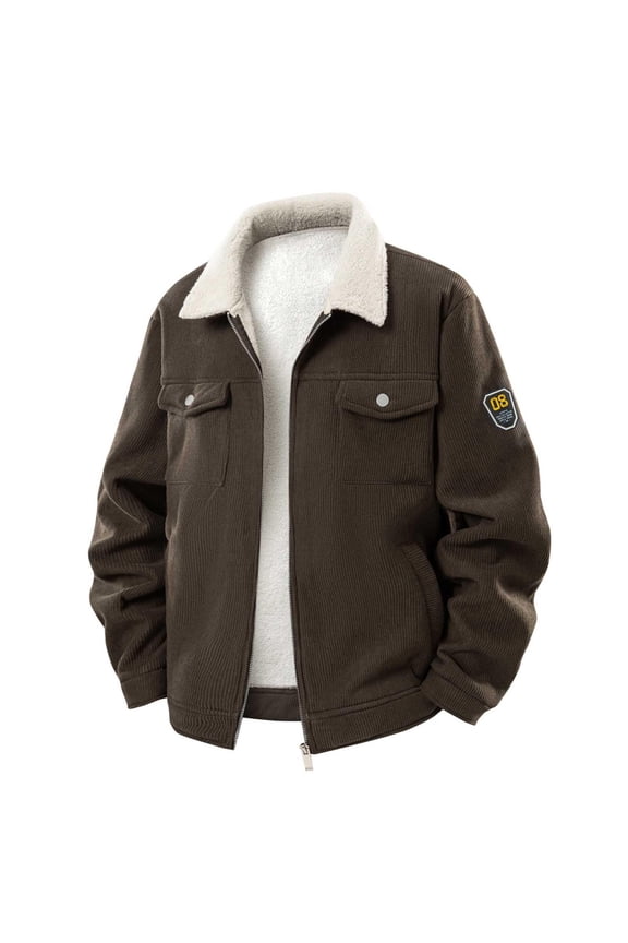 Men's Fur Collar Knitted Jacket Trucker Sherpa Lined Windbreaker Winter Vintage Casual Fleece Cargo Coat