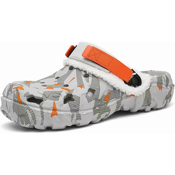 Men's Faux Fur Lined Clogs: Winter Fuzzy Clogs Garden Shoes - Outdoor Warm Plush Fleece Mules - Home Indoor Slippers with Adjust Back Strap