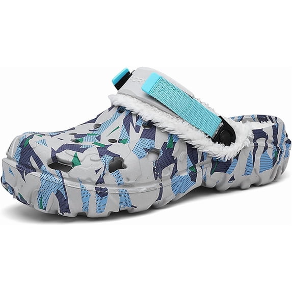 Men's Faux Fur Lined Clogs: Winter Fuzzy Clogs Garden Shoes - Outdoor Warm Plush Fleece Mules - Home Indoor Slippers with Adjust Back Strap