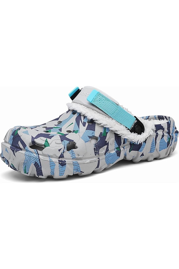 Men's Faux Fur Lined Clogs: Winter Fuzzy Clogs Garden Shoes - Outdoor Warm Plush Fleece Mules - Home Indoor Slippers with Adjust Back Strap