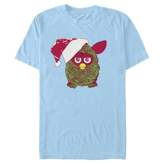 Men's Furby Christmas Furry Green Santa Graphic Tee Light Blue 2X Large
