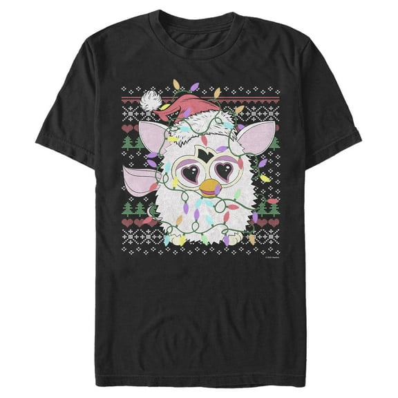 Men's Furby Christmas Lights Ugly Sweater Print Graphic T-Shirt