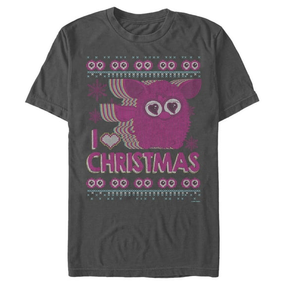 Men's Furby I Heart Christmas Ugly Sweater Print  Graphic T-Shirt