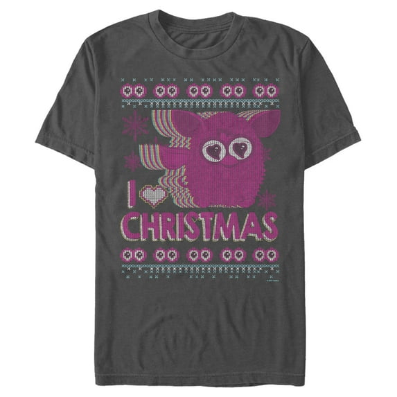 Men's Furby I Heart Christmas Ugly Sweater Print Graphic T-Shirt