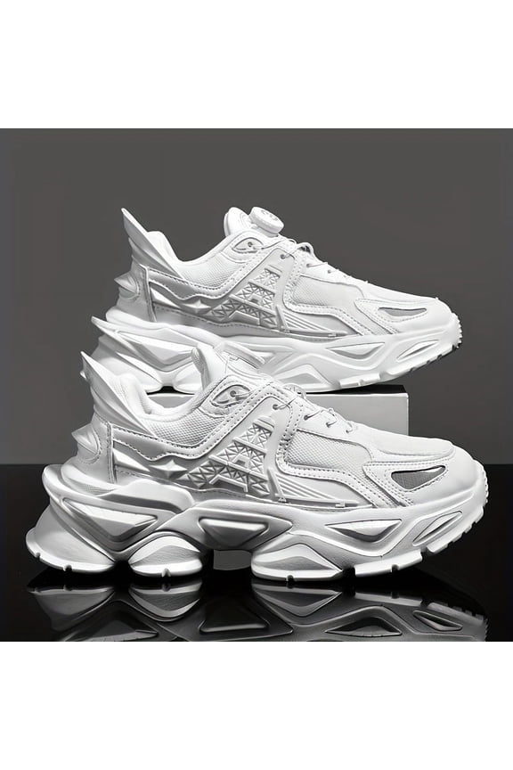 Men's Futuristic Rotating Buckle Dad Sneakers - Breathable Mesh Streetwear Shoes with Cushioned Rubber Sole, All-Season Comfort & Round Toe Design for Casual Wear, Casual Streetwear Shoes