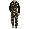 thumbnail image 1 of Men's Fuzzy Fleece Hooded Onesie Pajamas Loose Thick Thermal Baggy Adult Warm Full Zipper Long Sleeve Long Pants Sleepwear Lounge Fall Winter One Piece Pjs Zip Up Jumpsuit Army Green Large, 1 of 5