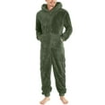 thumbnail image 1 of Men's Fuzzy Hooded Jumpsuit Long Sleeve Zip Up Solid Straight Leg Pants Loungewear with Pockets Olive Green S, 1 of 7