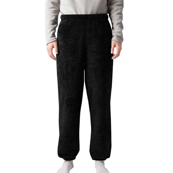 Men's Fuzzy Plush Flannel Pajama Pants, Fleece Fluffy Pj Pants for Men, Warm Winter Cozy Lounge Sleepwear Bottoms Size XL Black
