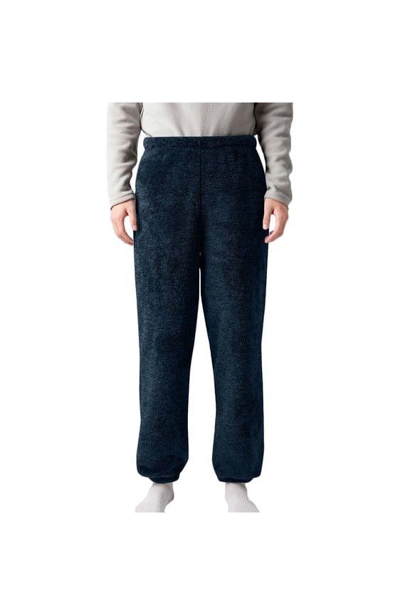 Men's Fuzzy Plush Flannel Pajama Pants, Fleece Fluffy Pj Pants for Men, Warm Winter Cozy Lounge Sleepwear Bottoms Size XL Navy