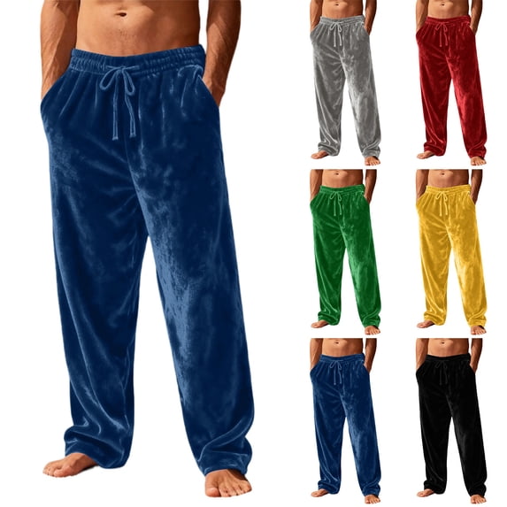 Men's Fuzzy Plush Pajama Pants, Fleece Fluffy Pj Pants for Men, Warm Winter Cozy Lounge Sleepwear Bottoms Blue XL