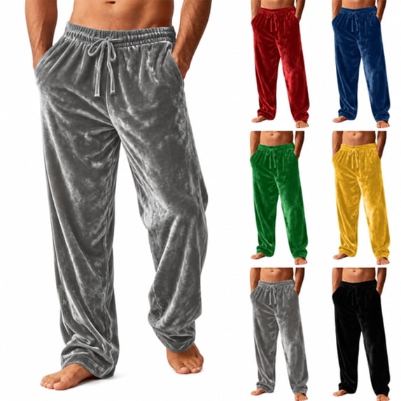 Men's Fuzzy Plush Pajama Pants, Fleece Fluffy Pj Pants for Men, Warm Winter Cozy Lounge Sleepwear Bottoms