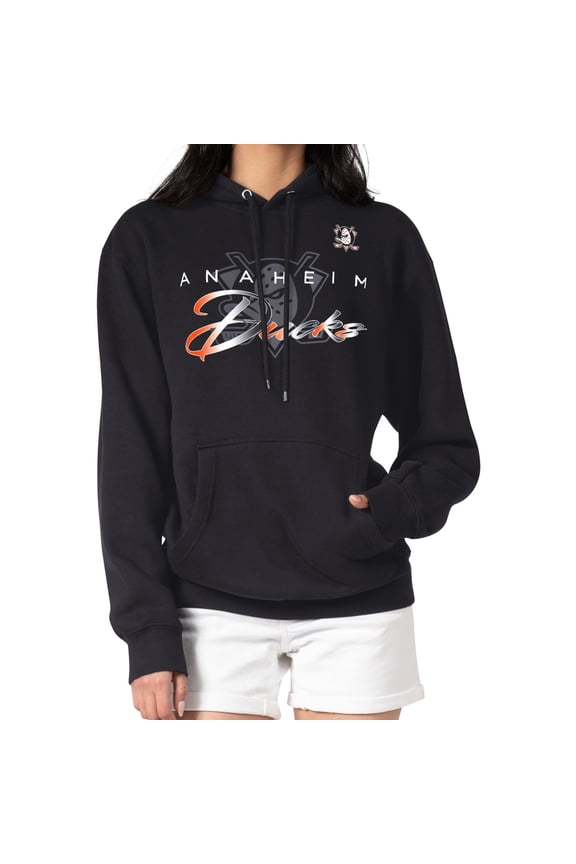 Men's G-III 4Her by Carl Banks Black Anaheim Ducks Shadow Logo Fleece Pullover Hoodie