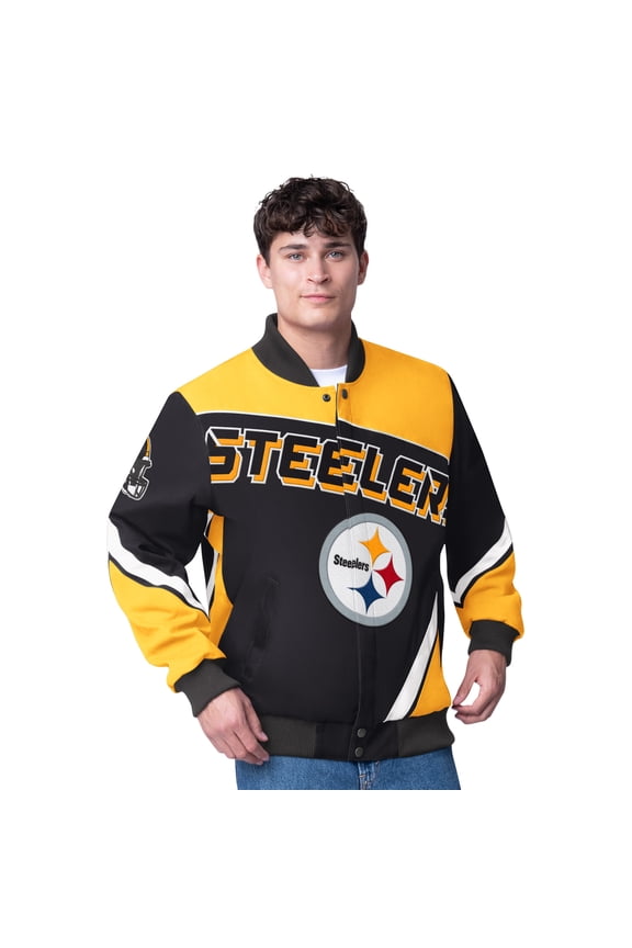 Men's G-III Extreme Black Pittsburgh Steelers Maximum Racing Full-Snap Jacket