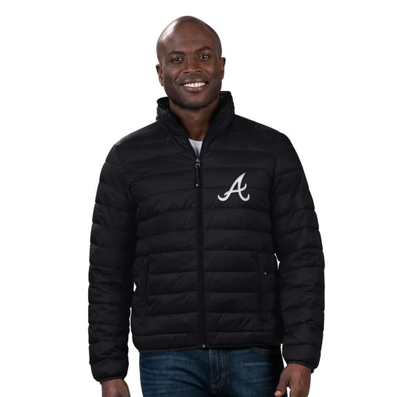 Men's G-III Sports by Carl Banks Black Atlanta Braves Packable Neck Pillow Full-Zip Puffer Jacket