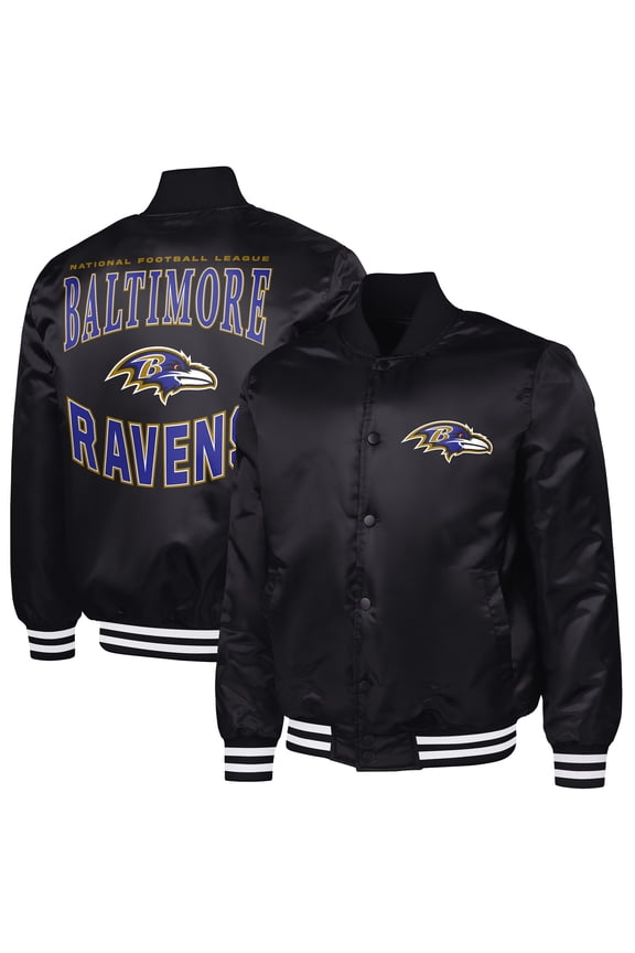 Men's G-III Sports by Carl Banks Black Baltimore Ravens Adaptive Team Graphic Satin Full-Snap Varsity Jacket