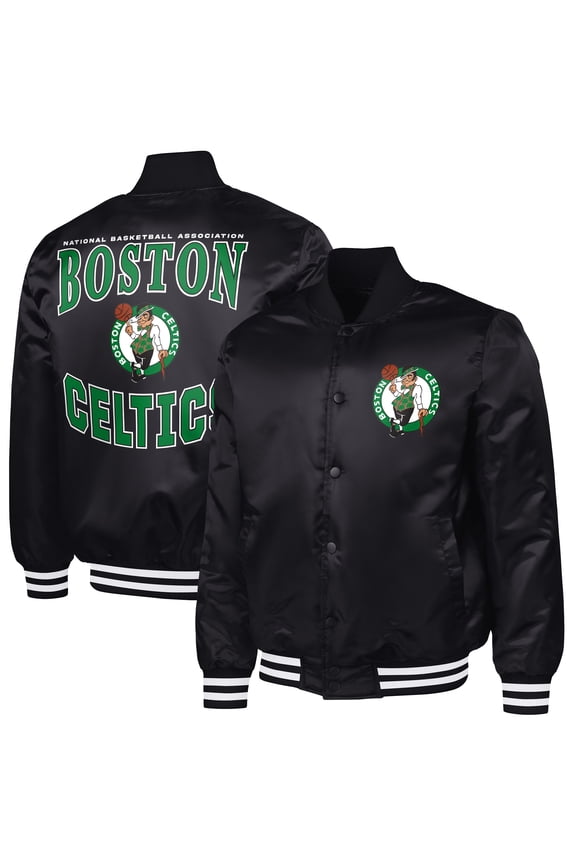 Men's G-III Sports by Carl Banks Black Boston Celtics Adaptive Bold Logo Satin Varsity Jacket