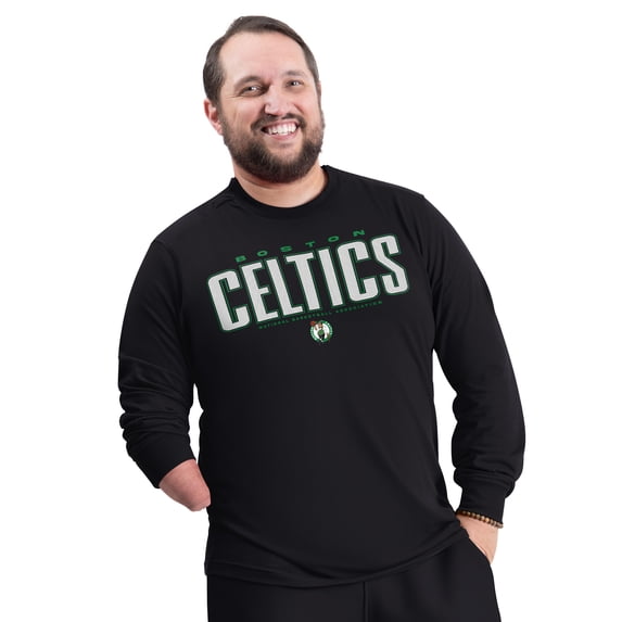 Men's G-III Sports by Carl Banks Black Boston Celtics Adaptive Printed Mesh Effect Long Sleeve T-Shirt