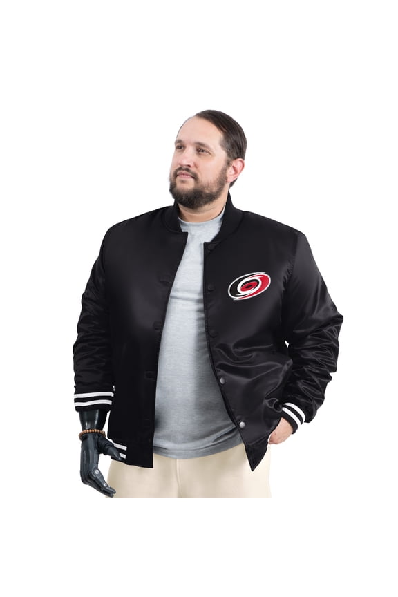 Men's G-III Sports by Carl Banks Black Carolina Hurricanes Adaptive Bold Logo Satin Full-Snap Varsity Jacket