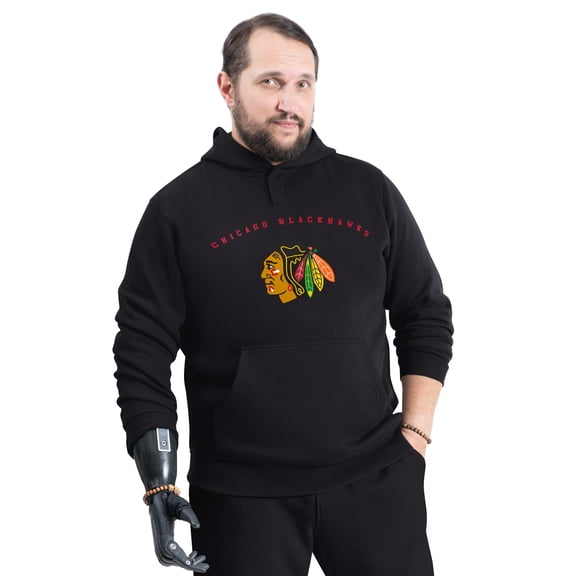 Men's G-III Sports by Carl Banks Black Chicago Blackhawks Adaptive Classic Team Arc Fleece Hoodie