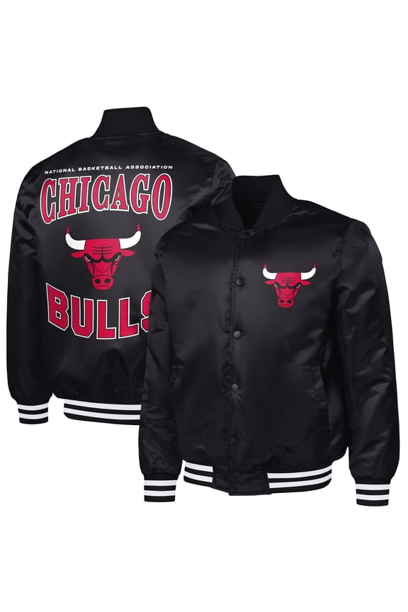 Men's G-III Sports by Carl Banks Black Chicago Bulls Adaptive Bold Logo Satin Varsity Jacket