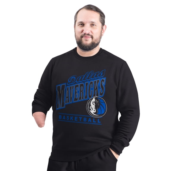 Men's G-III Sports by Carl Banks Black Dallas Mavericks Adaptive Headliner Fleece Crewneck Sweatshirt