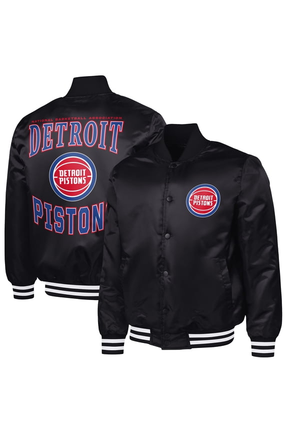 Men's G-III Sports by Carl Banks Black Detroit Pistons Adaptive Bold Logo Satin Varsity Jacket