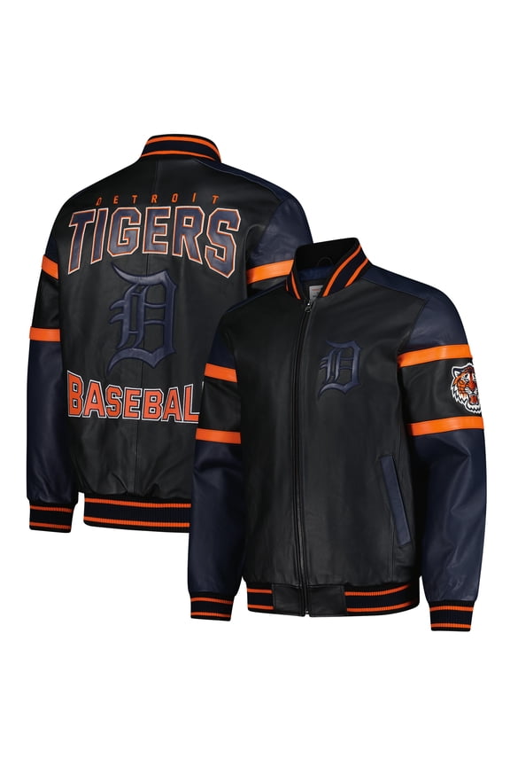 Men's G-III Sports by Carl Banks Black Detroit Tigers Full-Zip Leather Varsity Jacket