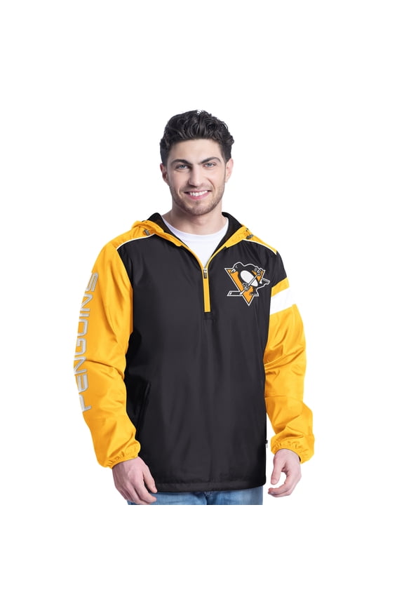 Men's G-III Sports by Carl Banks Black/Gold Pittsburgh Penguins Lateral Half-Zip Hoodie Jacket