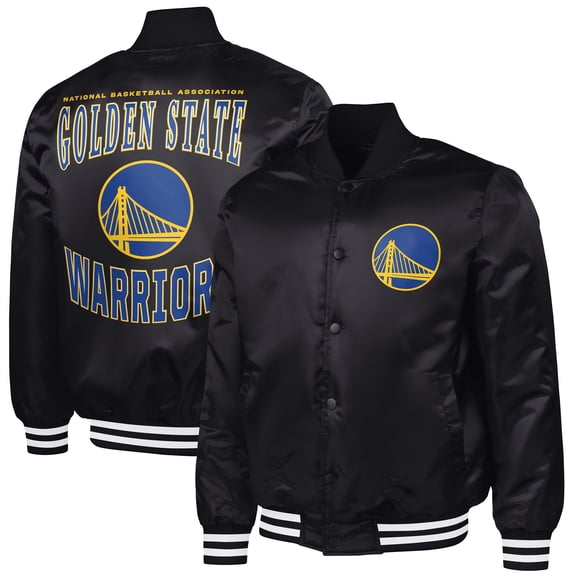 Men's G-III Sports by Carl Banks Black Golden State Warriors Adaptive Bold Logo Satin Varsity Jacket