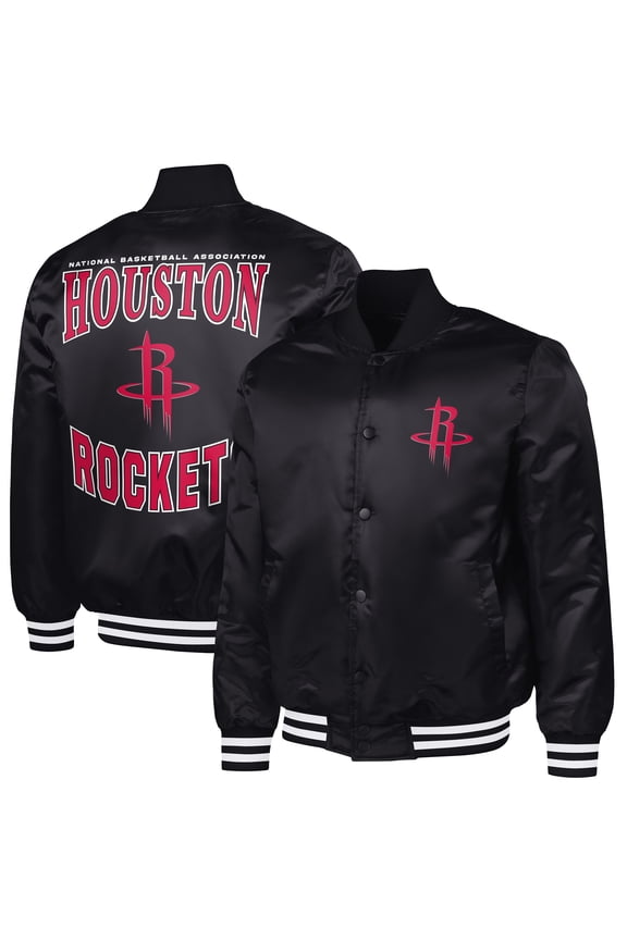 Men's G-III Sports by Carl Banks Black Houston Rockets Adaptive Bold Logo Satin Varsity Jacket