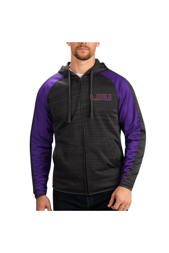 Men's G-III Sports by Carl Banks Black LSU Tigers Neutral Zone Raglan Full-Zip Track Jacket Hoodie