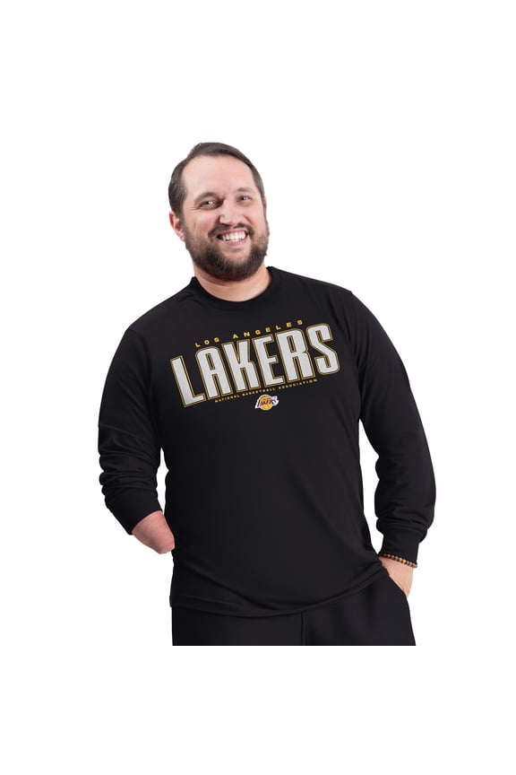 Men's G-III Sports by Carl Banks Black Los Angeles Lakers Adaptive Printed Mesh Effect Long Sleeve T-Shirt
