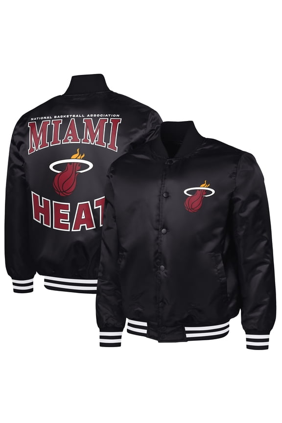 Men's G-III Sports by Carl Banks Black Miami Heat Adaptive Bold Logo Satin Varsity Jacket