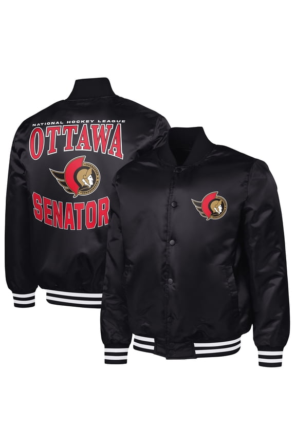Men's G-III Sports by Carl Banks Black Ottawa Senators Adaptive Bold Logo Satin Full-Snap Varsity Jacket