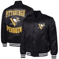 thumbnail image 1 of Men's G-III Sports by Carl Banks Black Pittsburgh Penguins Adaptive Bold Logo Satin Full-Snap Varsity Jacket, 1 of 5