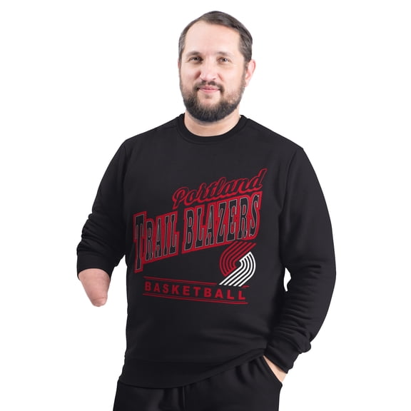 Men's G-III Sports by Carl Banks Black Portland Trail Blazers Adaptive Headliner Fleece Crewneck Sweatshirt