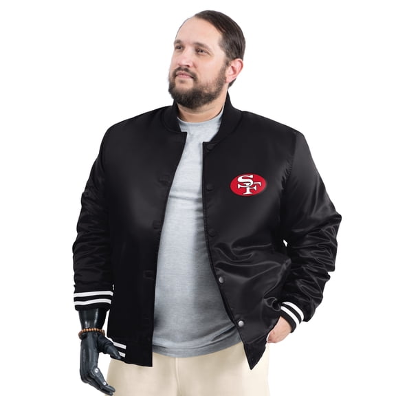 Men's G-III Sports by Carl Banks Black San Francisco 49ers Tossback Adaptive Satin Full-Snap Varsity Jacket