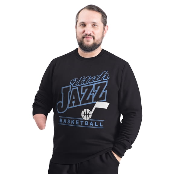 Men's G-III Sports by Carl Banks Black Utah Jazz Adaptive Headliner Fleece Crewneck Sweatshirt