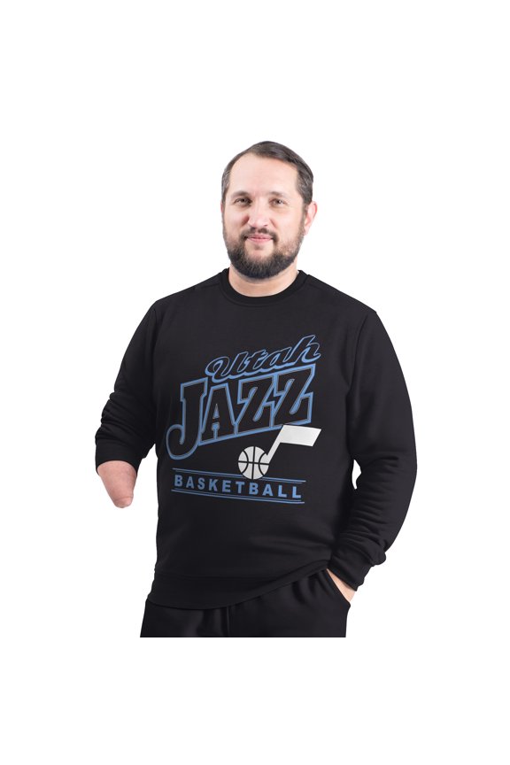 Men's G-III Sports by Carl Banks Black Utah Jazz Adaptive Headliner Fleece Crewneck Sweatshirt