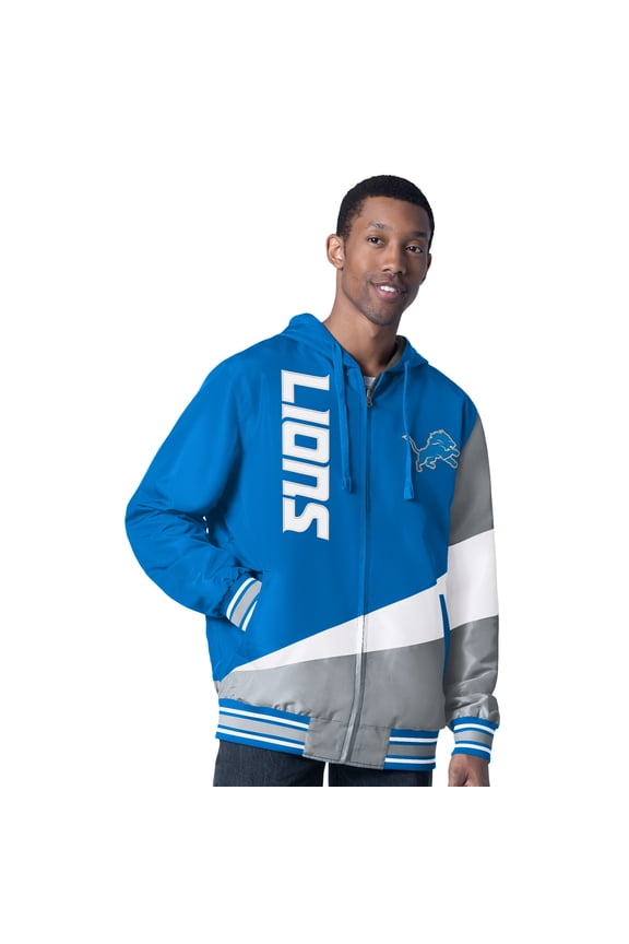 Men's G-III Sports by Carl Banks Blue/Charcoal Detroit Lions Dual Threat Reversable Full-Zip Hooded Jacket