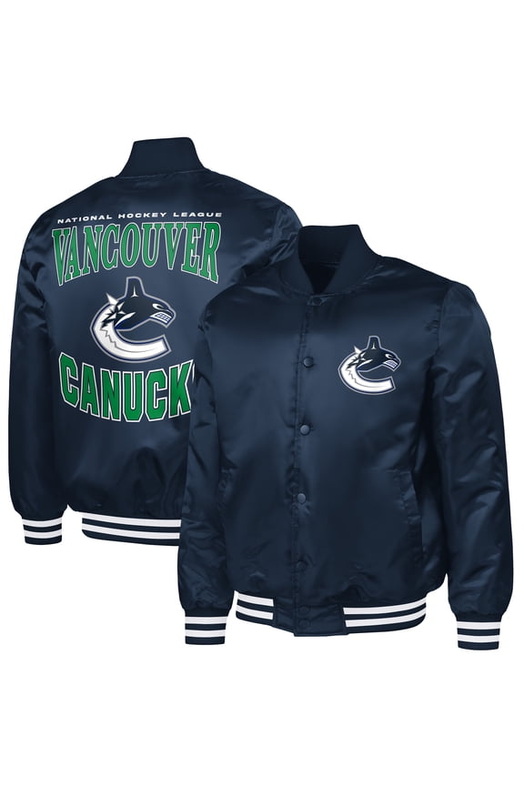 Men's G-III Sports by Carl Banks Blue Vancouver Canucks Adaptive Bold Logo Satin Full-Snap Varsity Jacket