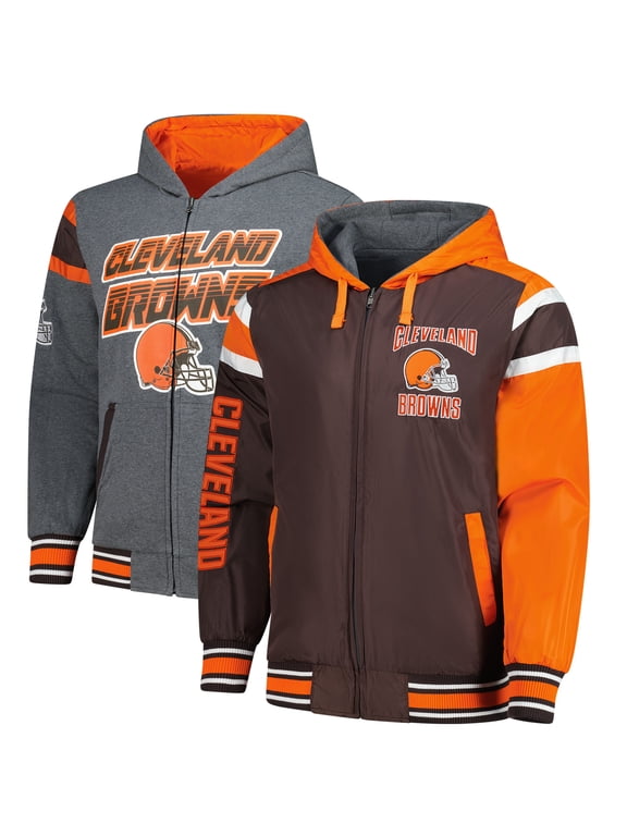 Men's G-III Sports by Carl Banks Brown/Gray Cleveland Browns Extreme Full Back Reversible Hoodie Full-Zip Jacket