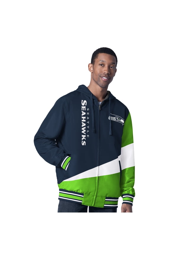 Men's G-III Sports by Carl Banks College Navy/Charcoal Seattle Seahawks Dual Threat Reversable Full-Zip Hooded Jacket