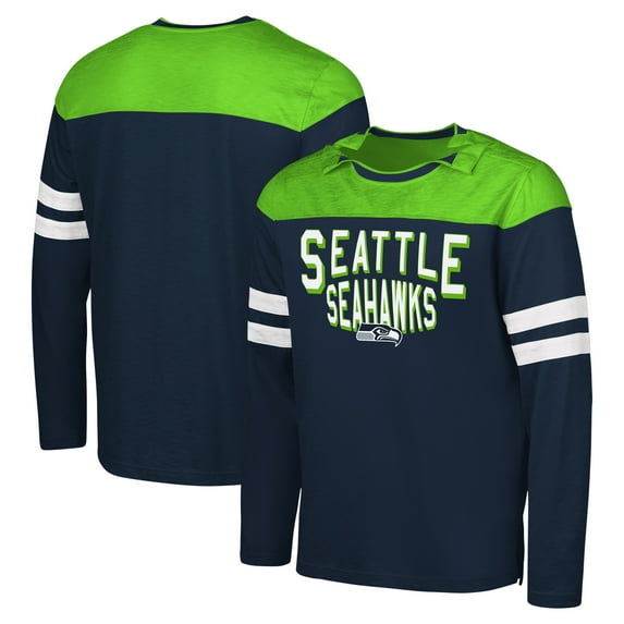Men's G-III Sports by Carl Banks College Navy/Neon Green Seattle Seahawks Adaptive Hail Mary Long Sleeve T-Shirt