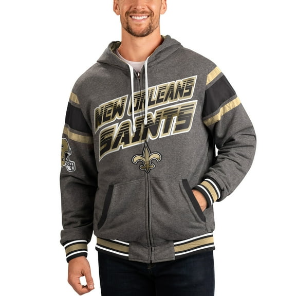 Men's G-III Sports by Carl Banks Gray/Black New Orleans Saints Extreme Full Back Reversible Hoodie Full-Zip Jacket