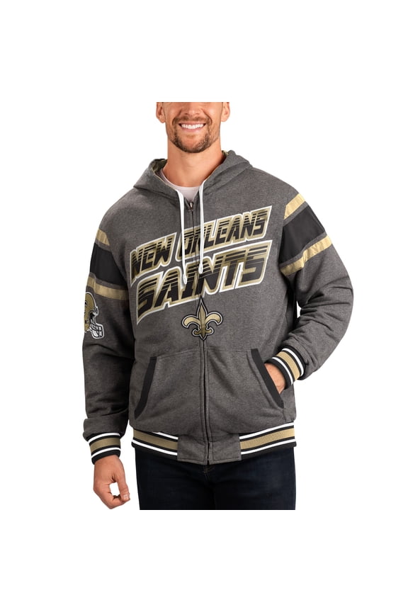 Men's G-III Sports by Carl Banks Gray/Black New Orleans Saints Extreme Full Back Reversible Hoodie Full-Zip Jacket