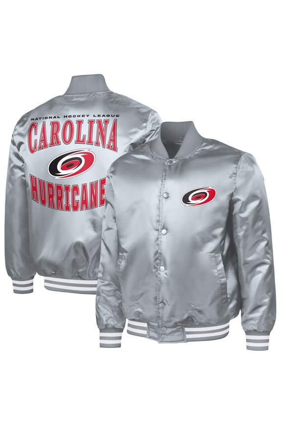 Men's G-III Sports by Carl Banks Gray Carolina Hurricanes Adaptive Bold Logo Satin Full-Snap Varsity Jacket