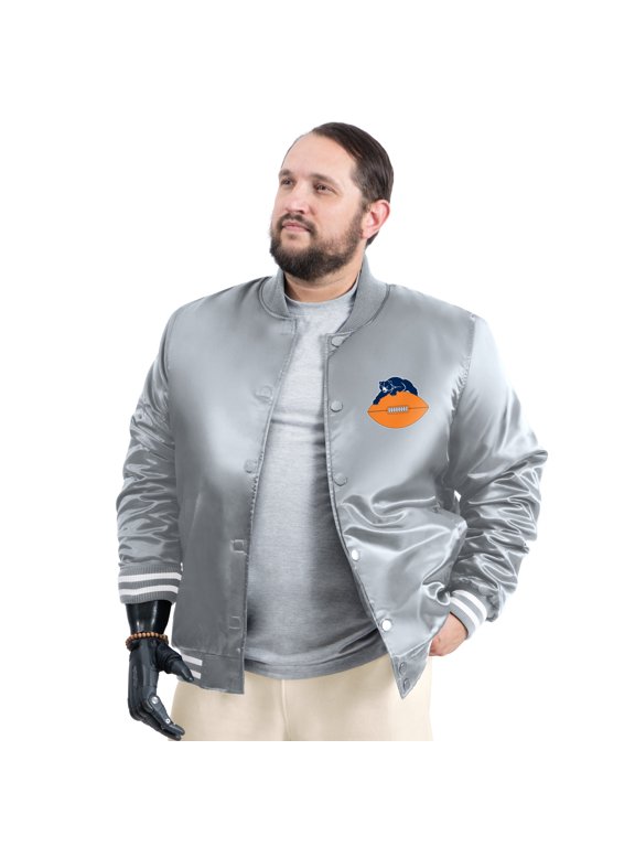 Men's G-III Sports by Carl Banks Gray Chicago Bears Tossback Adaptive Satin Full-Snap Varsity Jacket